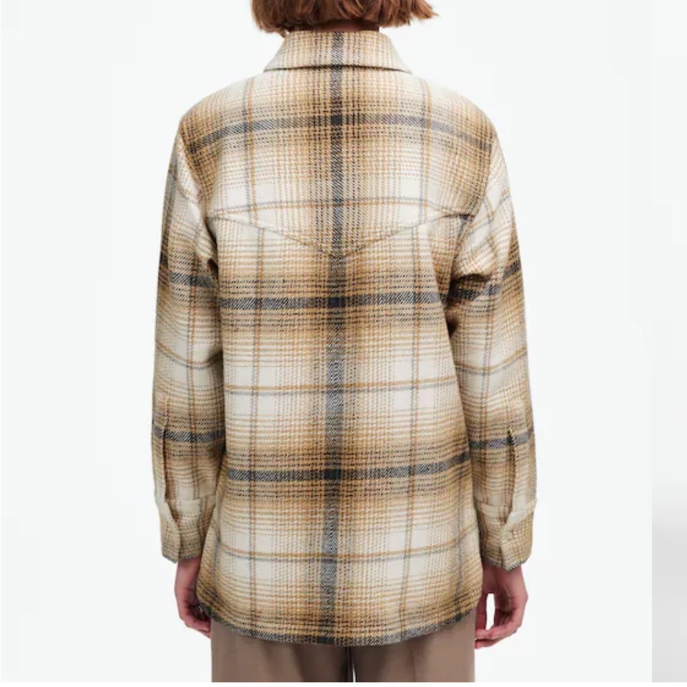 Madewell L Flannel Shirt Jacket Oversized Plaid side Pockets Pearl Snap Western - Picture 4 of 12